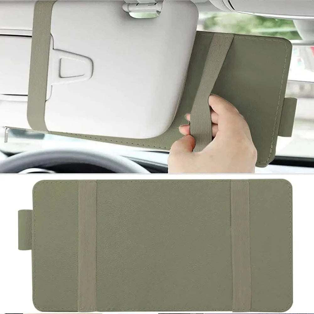 Leather car multi-functional sun visor, multi-pocket business card, memory card storage bag, car sunglasses frame, sun visor