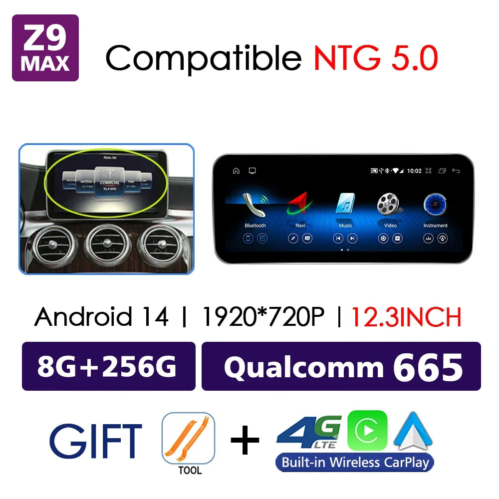 Android 14 Wireless CarPlay For Mercedes Benz C Class W205 Screen Android Auto Multimedia Navigation GPS SWC DSP 4G WiFi