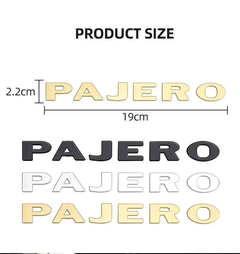 1PCS Metal logo Letter For Pajero Mitsubishi 3D Emblem Car Rear Trunk Decals Front Hood Lettering Badge Auto Accessories Styling