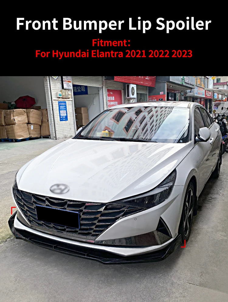 For Hyundai Elantra 2021 2022 2023 Car Front Bumper Splitter Lip Body Kit Spoiler Diffuser Deflector Decorative Strip Shovel ABS