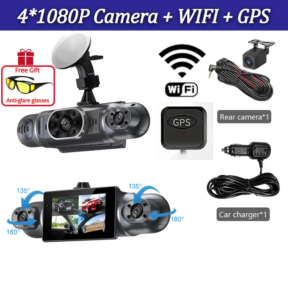 4Camera Car DVR 4*1080P 360 Degrees Video Recorder WIFI GPS Dash Cam Front right left Rear View camera 24h Parking Monitor Gift