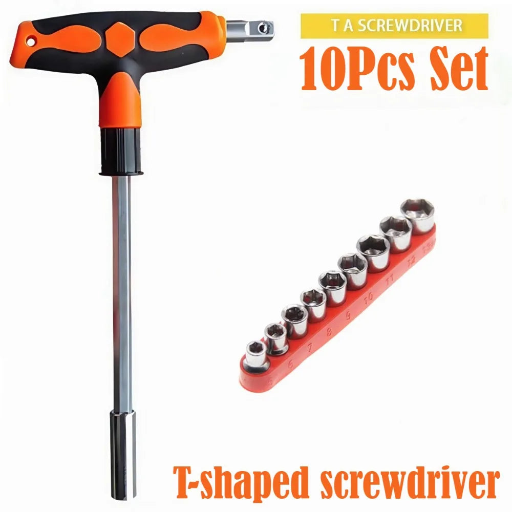 Screwdriver Set with T-shape Cross and Straight Slot Hexagon and Plum-shaped Heads Plus Socket Set for DIY Lovers Maintenance