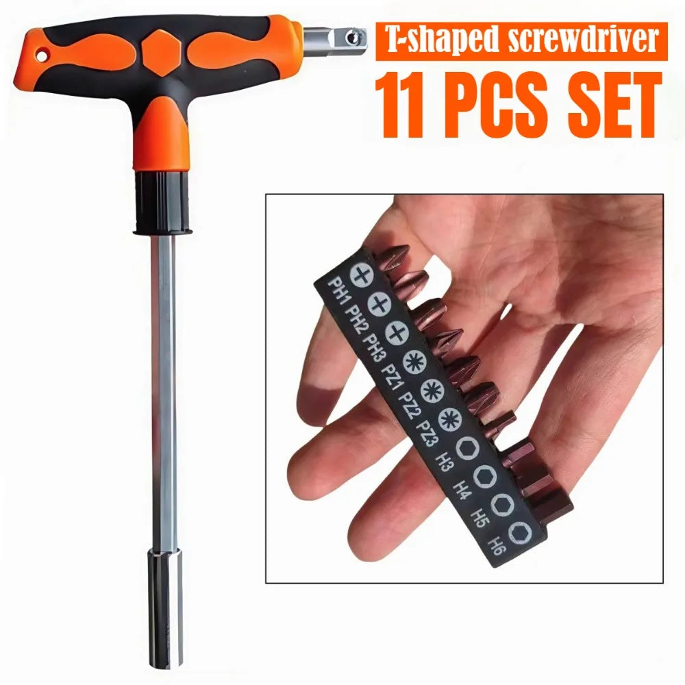 Screwdriver Set with T-shape Cross and Straight Slot Hexagon and Plum-shaped Heads Plus Socket Set for DIY Lovers Maintenance