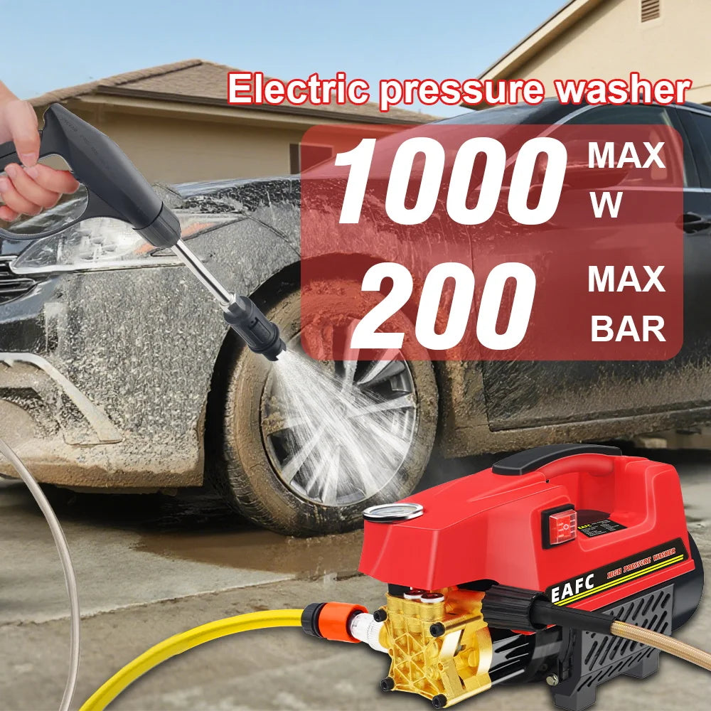 1000W 200BAR High Pressure Washer Household Cleaner Water Pressure Machine Water Gun Cleaning for Cars AC Units Home Windows