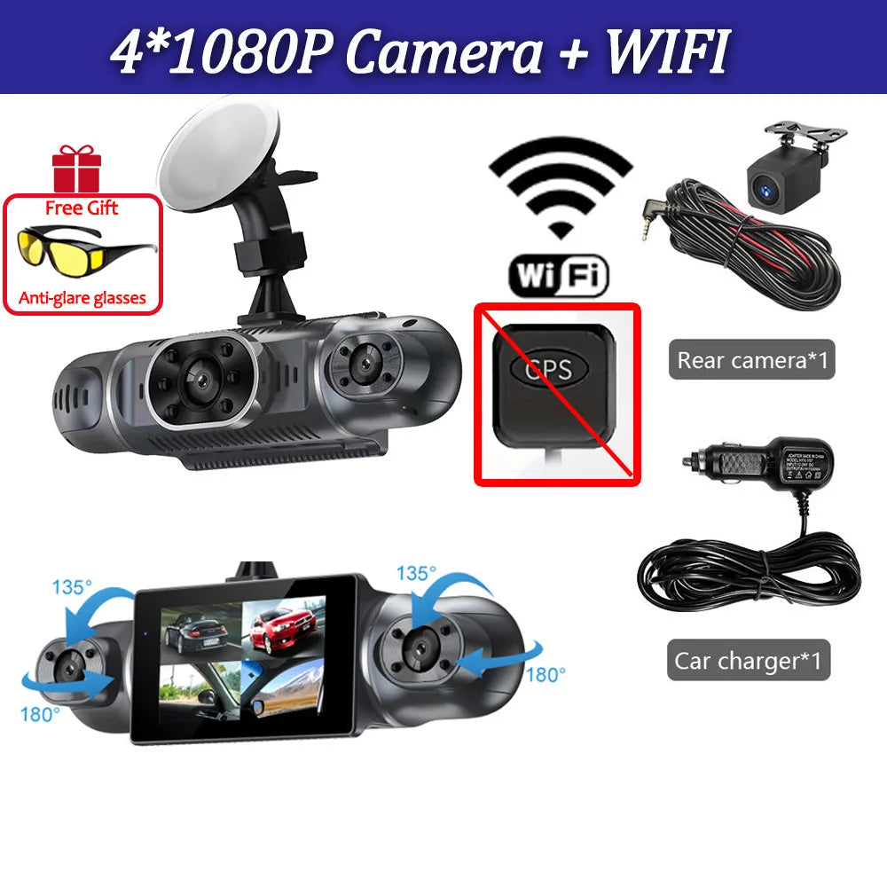 4Camera Car DVR 4*1080P 360 Degrees Video Recorder WIFI GPS Dash Cam Front right left Rear View camera 24h Parking Monitor Gift