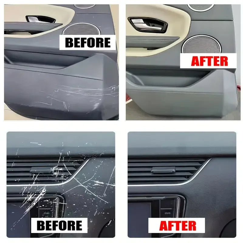 Multifunctional automotive repair wax, plastic parts refurbishing agent, internal gloss enhancer, tire and leather polish