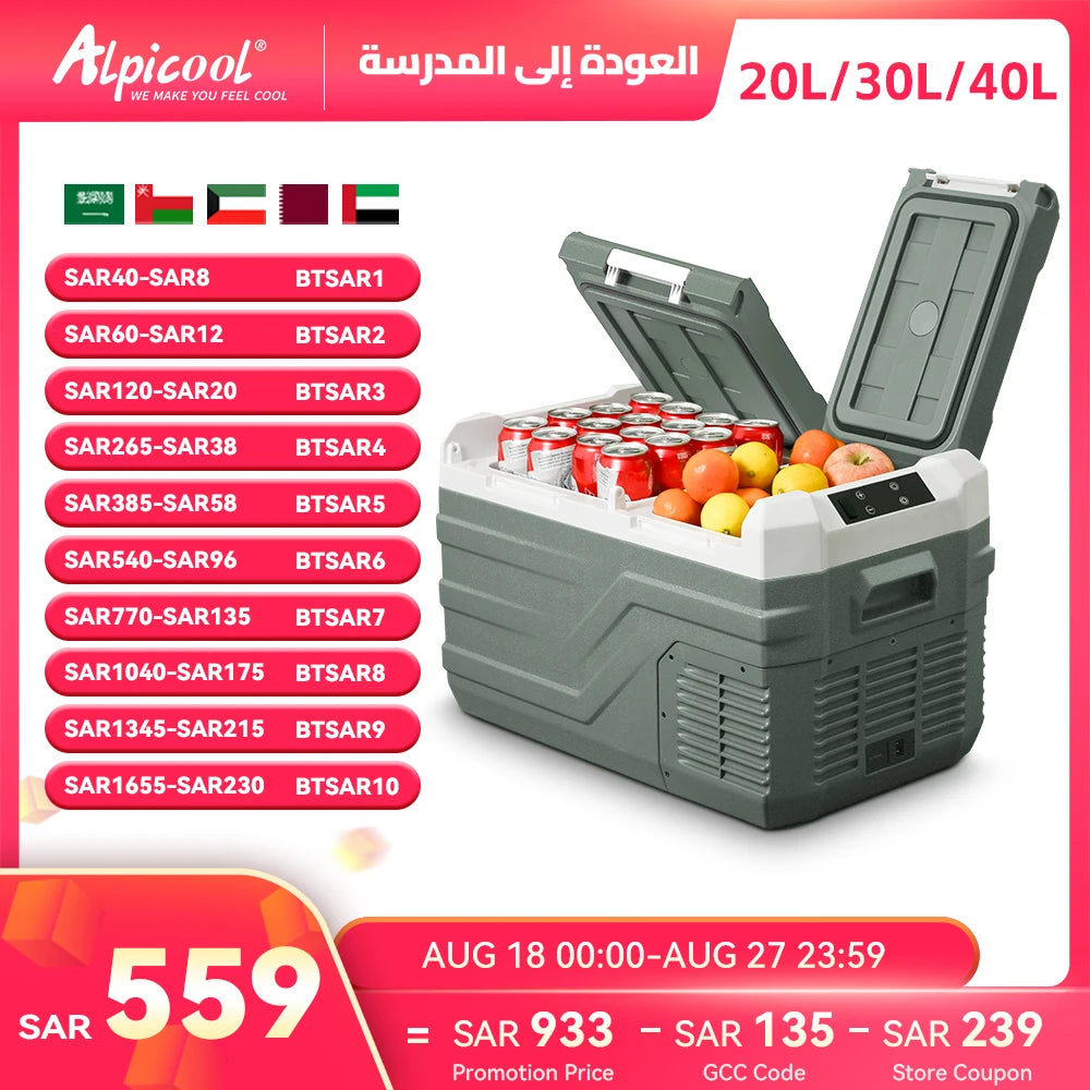 Alpicool NLS 20L 30L 40L Car Refrigerator Dual Zone 12V Portable Compressor Fridge Freezer 12/24V DC 100-240V AC for Camping