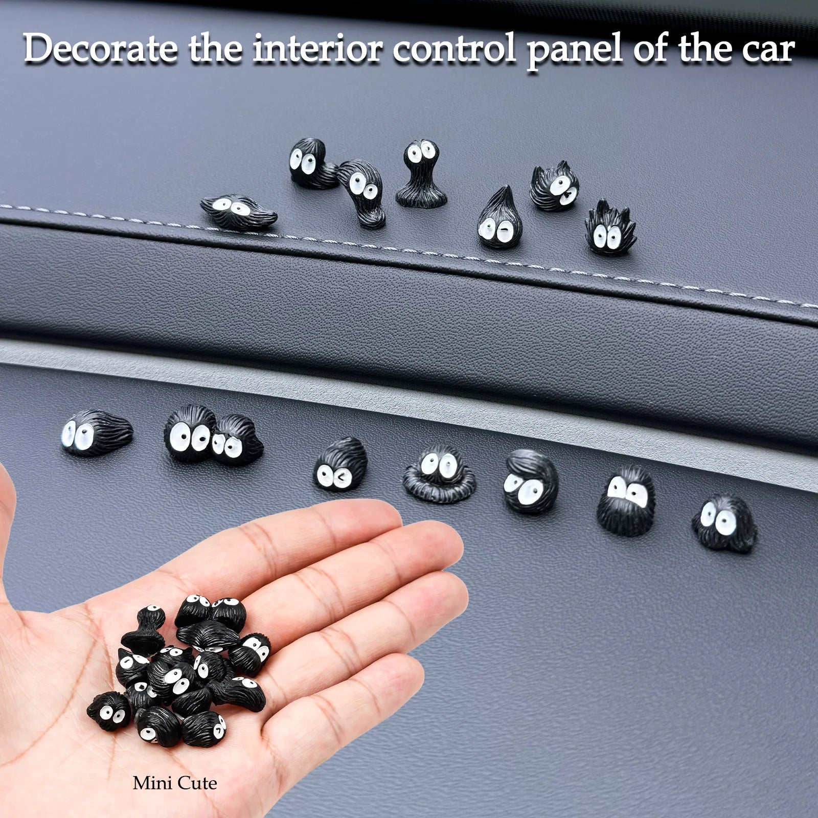 14pcs Cute Little Coal Ball Black Elf Car Interior Decoration Funny Auto Center Console Rearview Mirror Ornaments For Car Access