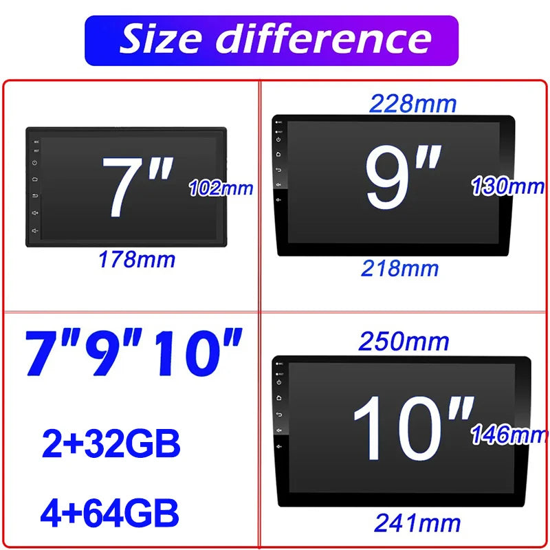 7/9/10inch 2 Din Car Audio Android 13 4/8Core Android auto Carplay 64G Automotive Multimedia Player BT Car intelligent Systems