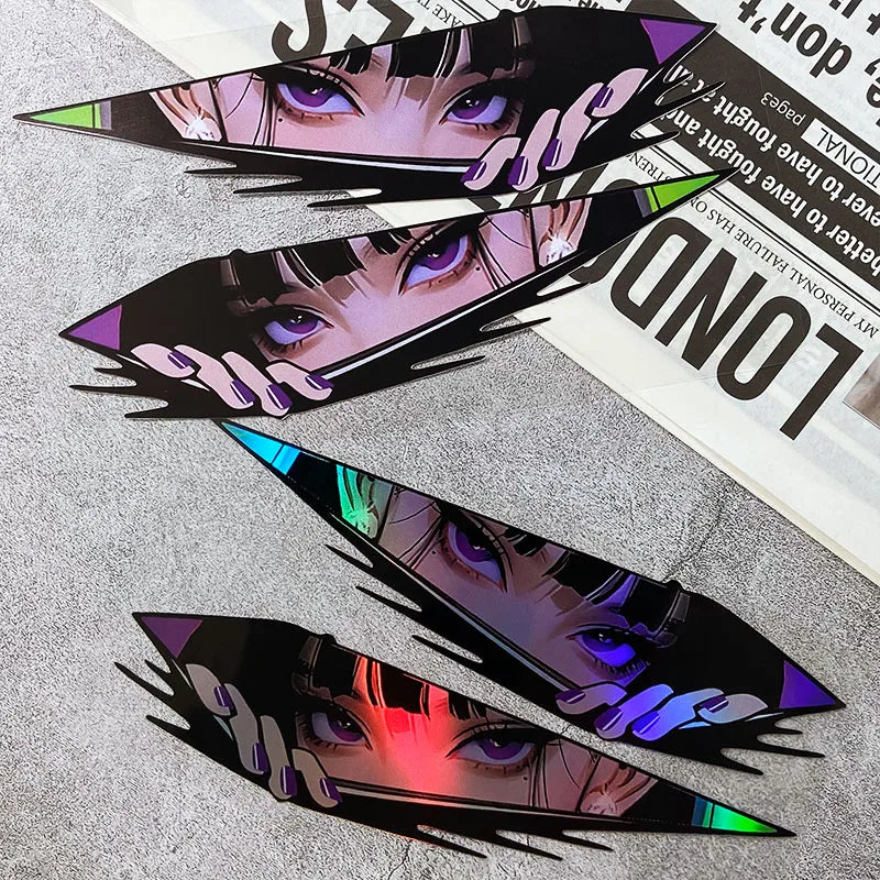 1pair Anime Eyes JDM Motorcycle Stickers Waterproof Motorbike Front Fairing Side Panels Fuel Tank Electric Scooter Vinyl Decals