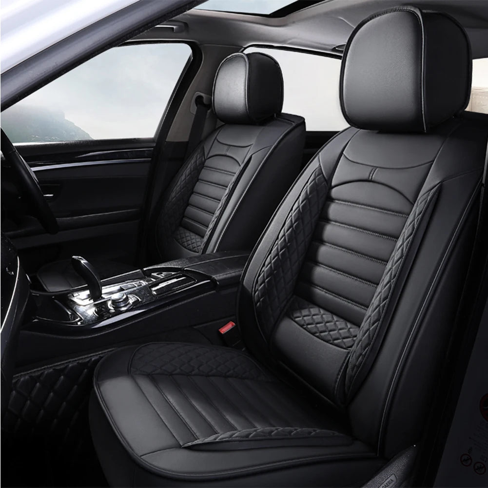 Black & White Faux Leather Car Seat Covers - Universal Fit, Lumbar Support, Waterproof, Anti-Slip, Durable for Cars, SUVs, Truck