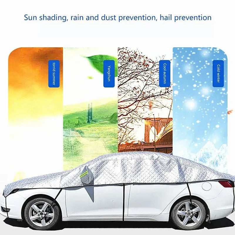 1pc All-Weather Half Car Body Cover - Waterproof, Dustproof, UV & Snow Resistant for Sedans, Protects Windshield and Roof