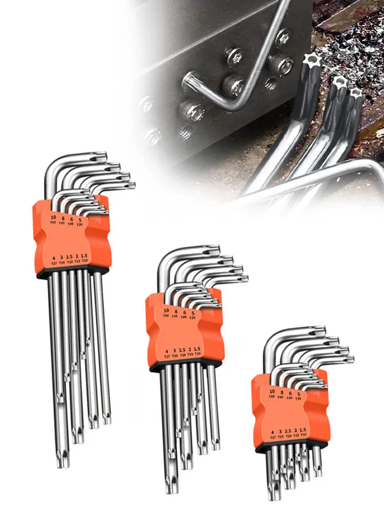 9Pcs Torx Star Wrench Kits Set Allen Keys Hexagon Spanner Key Set Plum Blossom Dual End L Type Star Screwdriver Hand Repair Tool