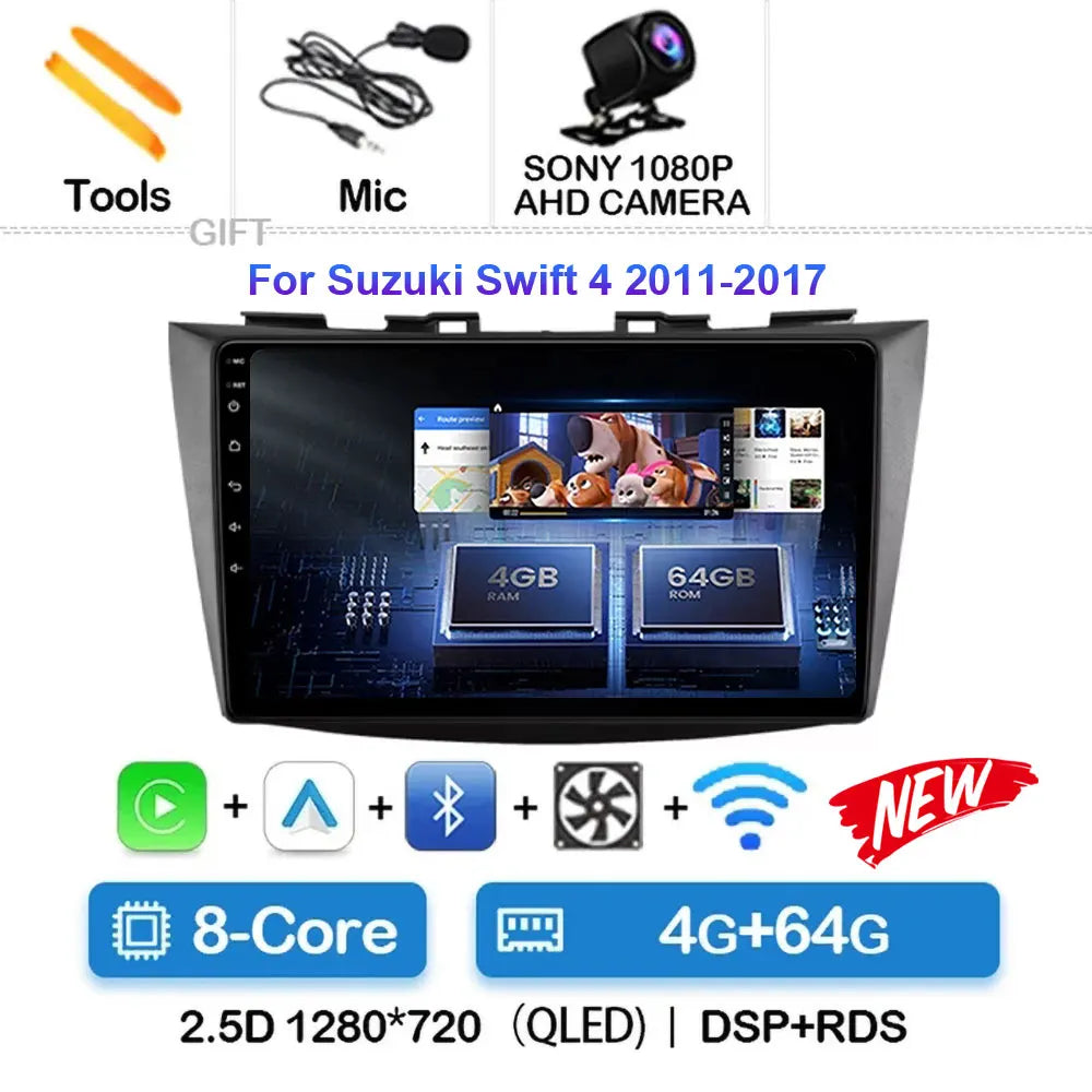 Android 15 Car Radio For Suzuki Swift 4 2011-2017 Wireless Carplay Auto Radio Multimedia Player 4G Wifi GPS DSP 48EQ 2din