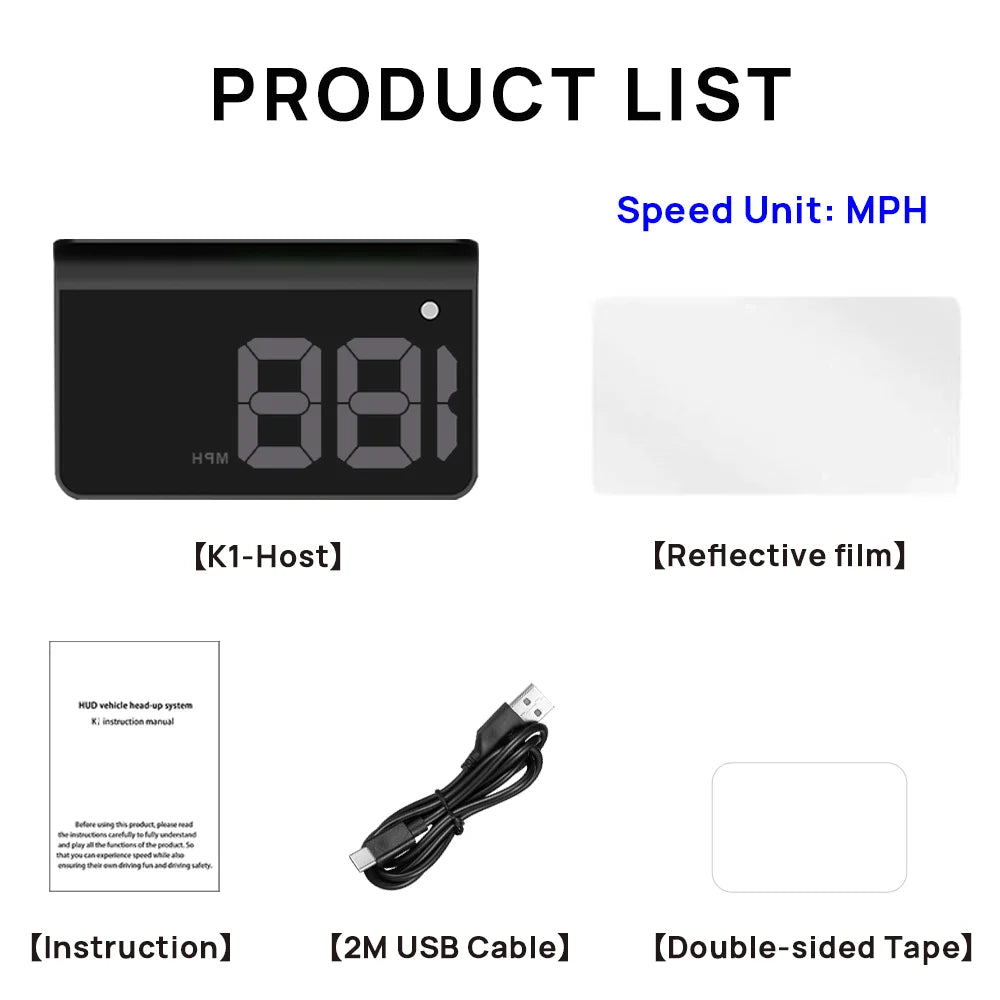 KWHUD K1 HUD Head-up Display Car GPS Digital Speedometer Universal Speed Windshield Projector Plug&Play Auto Electronic Devices