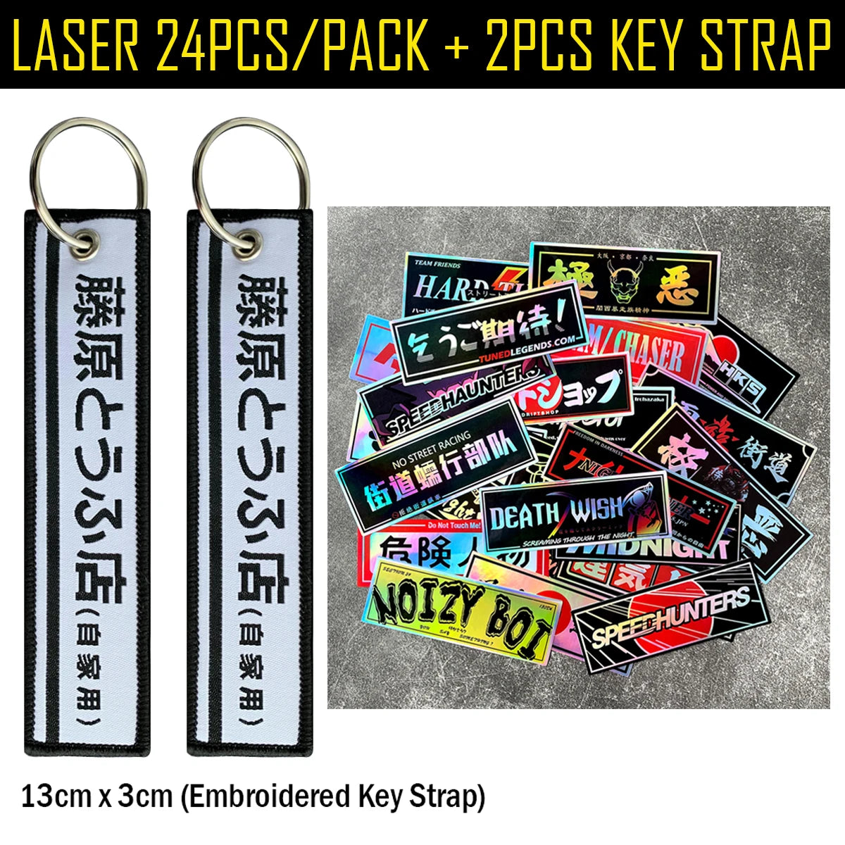 24PCS/Pack 12cm Long JDM Samurai Stickers Laser Rainbow Car Window Windshield Motorcycle Body Moto Helmet Accessories Decals