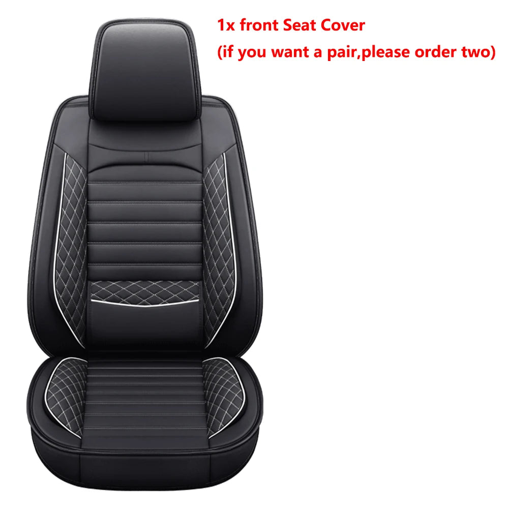 Black & White Faux Leather Car Seat Covers - Universal Fit, Lumbar Support, Waterproof, Anti-Slip, Durable for Cars, SUVs, Truck