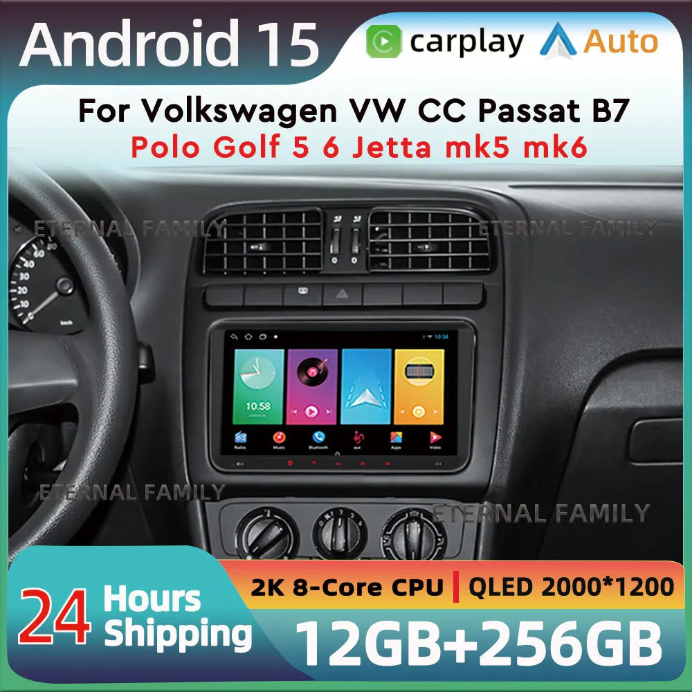 Android 15 car radio For Volkswagen VW CC Passat B7 Polo Golf 5 6 Jetta mk5 mk6 Video Player GPS wireless carplay Head Unit WIFI