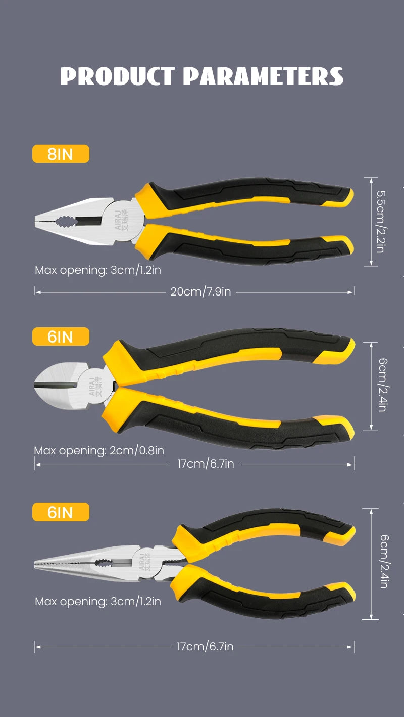 AIRAJ 6/8 Inch Wire Pliers Sharp Large Opening Stripping Pliers Industrial Grade Multifunctional Hardware Manual Tools