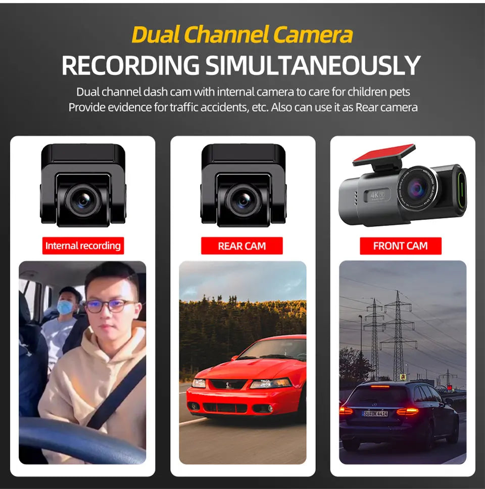 Dash Cam 4K GPS WIFI APP 24H Night Vision Mini Optional Rear Lens Dashcam Car DVR Video Recorder Camera For Car Black Box