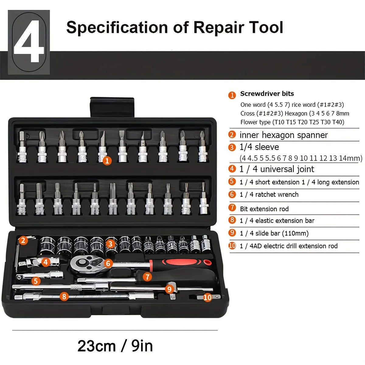 NEW Car Repair Tool Kit 46/53 Piece/Set Socket Set Car Repair Tool Ratchet Torque Wrench Combo Auto Repairing Tool Set