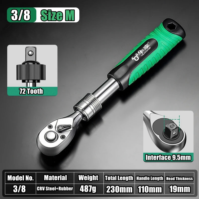 Telescopic Socket Ratchet Wrench for Automotive Repair Adjustable Head Ratchet Set 72 Tooth Quick Release Wrench Manual Tool