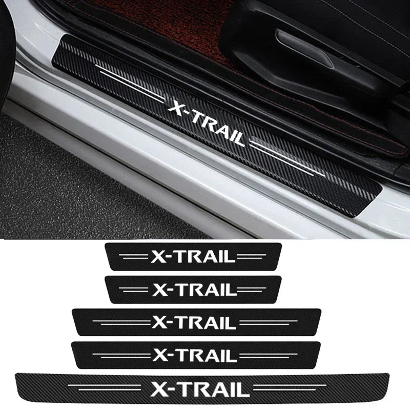 Carbon Fiber Car Door Sill Threshold Anti Protective Stickers Decals For Nissan X-Trail Rear Trunk Bumper Anti Scratch Strips