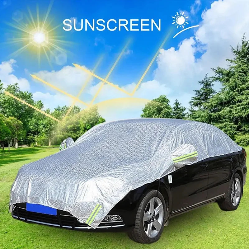 1pc All-Weather Half Car Body Cover - Waterproof, Dustproof, UV & Snow Resistant for Sedans, Protects Windshield and Roof