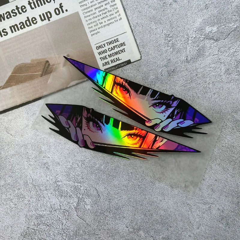 1pair Anime Eyes JDM Motorcycle Stickers Waterproof Motorbike Front Fairing Side Panels Fuel Tank Electric Scooter Vinyl Decals