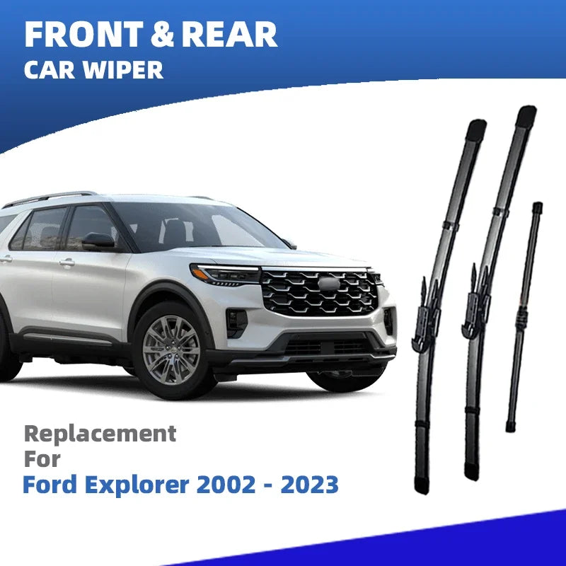 LHD Front Rear Windshield Wiper Blades For Ford Explorer U152 U251 U502 U625 2002 - 2023 3pc Windscreen Window Brush Accessories