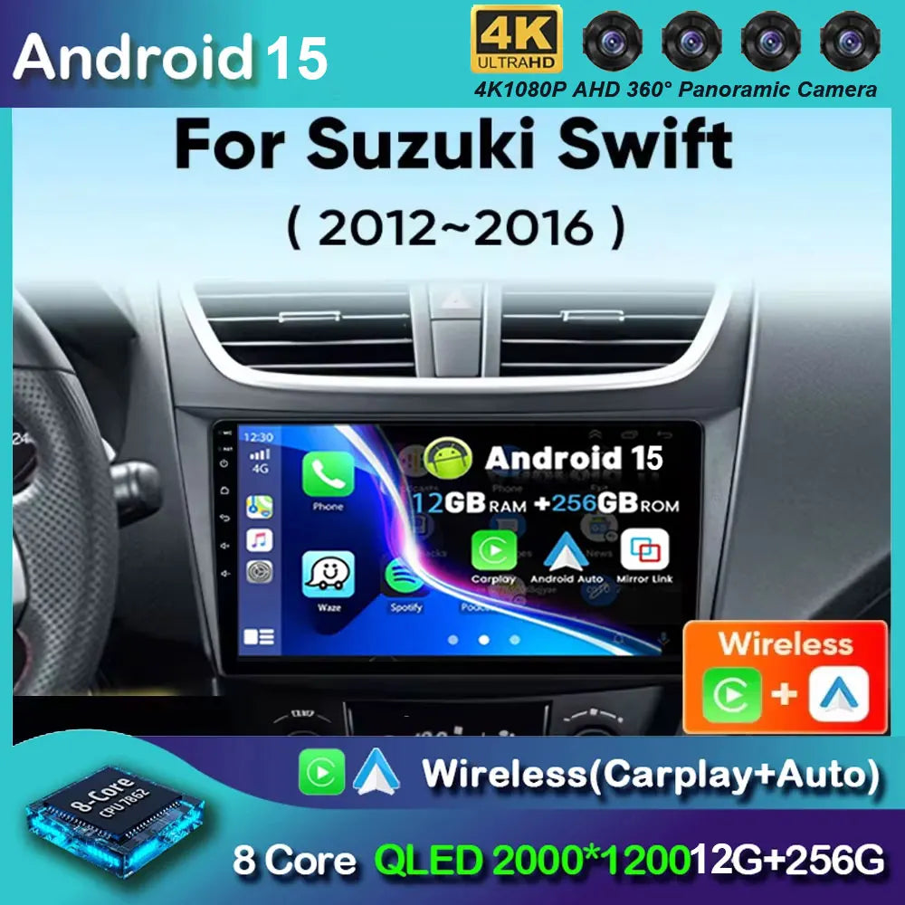 Android 15 Car Radio For Suzuki Swift 4 2011-2017 Wireless Carplay Auto Radio Multimedia Player 4G Wifi GPS DSP 48EQ 2din
