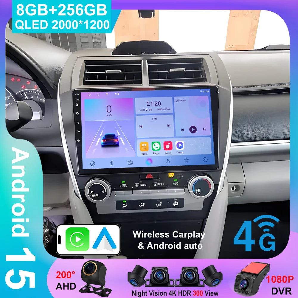 Android 15 For Toyota Camry 7 XV 50 55 2012 2013 2014-2015 2016 2017 Multimedia Carplay Car PlayerNavigation Screen GPS Radio