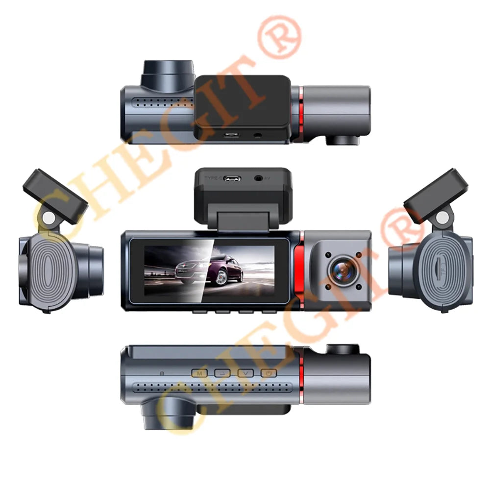 3 Lens Car DVR 4K WIFI GPS Car Dash Cam Video Recorder 1080P inside Front and Rear View Cameras 24H Parking Monitor Black Box