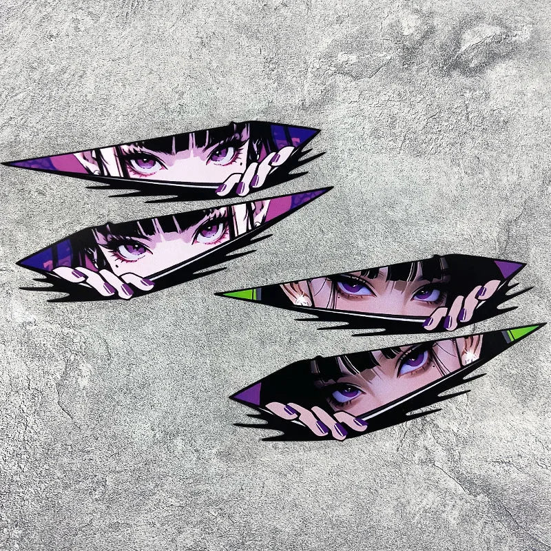 1pair Anime Eyes JDM Motorcycle Stickers Waterproof Motorbike Front Fairing Side Panels Fuel Tank Electric Scooter Vinyl Decals