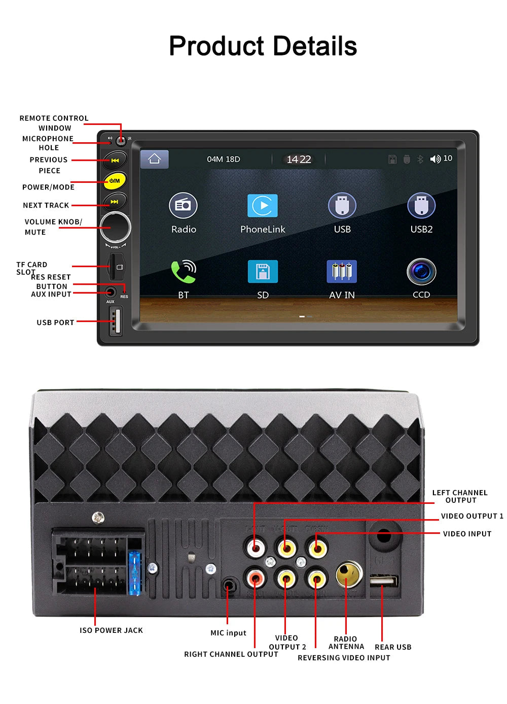 7/9/10inch 2 Din Car Audio Android 13 4/8Core Android auto Carplay 64G Automotive Multimedia Player BT Car intelligent Systems