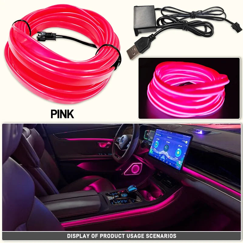 1/2/3/4/5M Car Led lampe décorative câblage bande néon flexible USB Interior lighting of the vehicle，Diode d'ambiance de fête