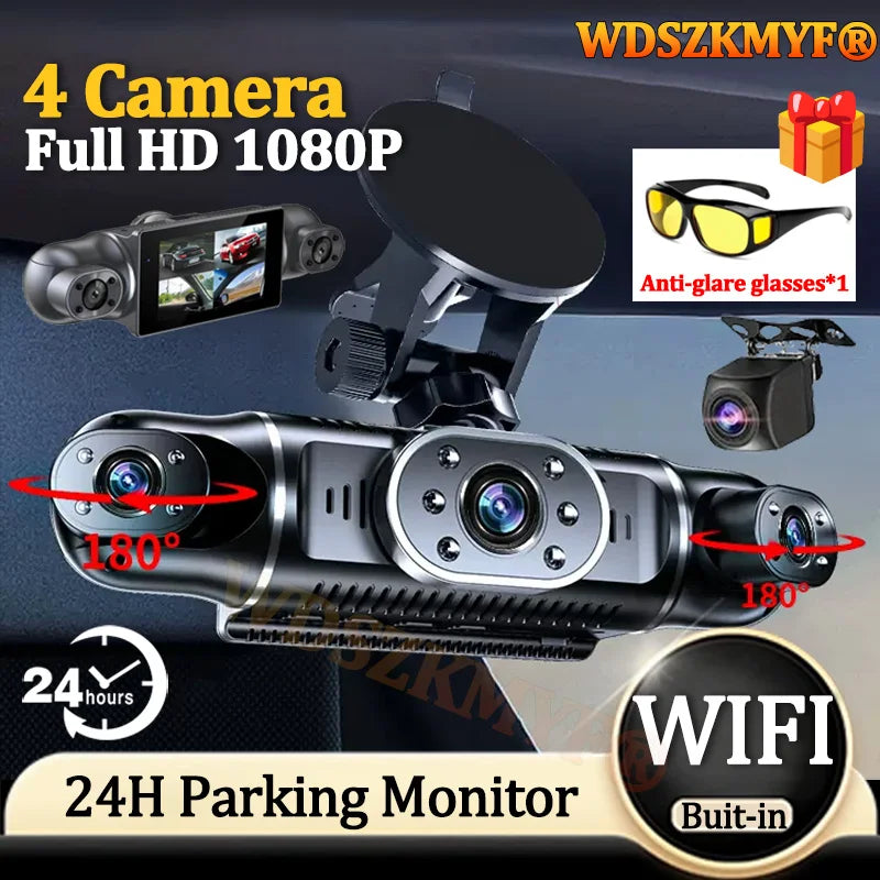 4Camera Car DVR 4*1080P 360 Degrees Video Recorder WIFI GPS Dash Cam Front right left Rear View camera 24h Parking Monitor Gift