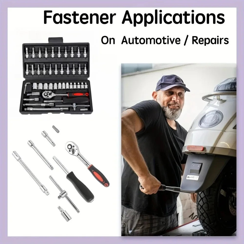 46-piece Auto Repair Combination Ratchet Wrench Toolbox, Auto Maintenance Vehicle-mounted Socket Repair Set Tools