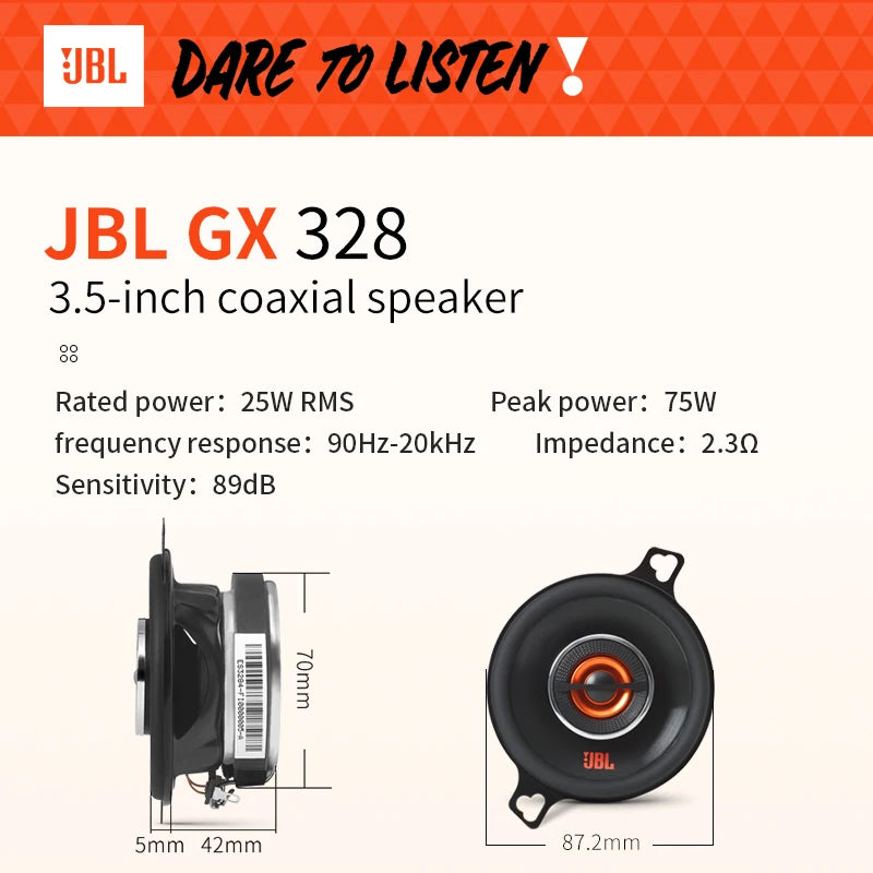 JBL car audio speaker 3.5-inch coaxial tweeter midrange bass full-range car speaker 3.5-inch pair GX328