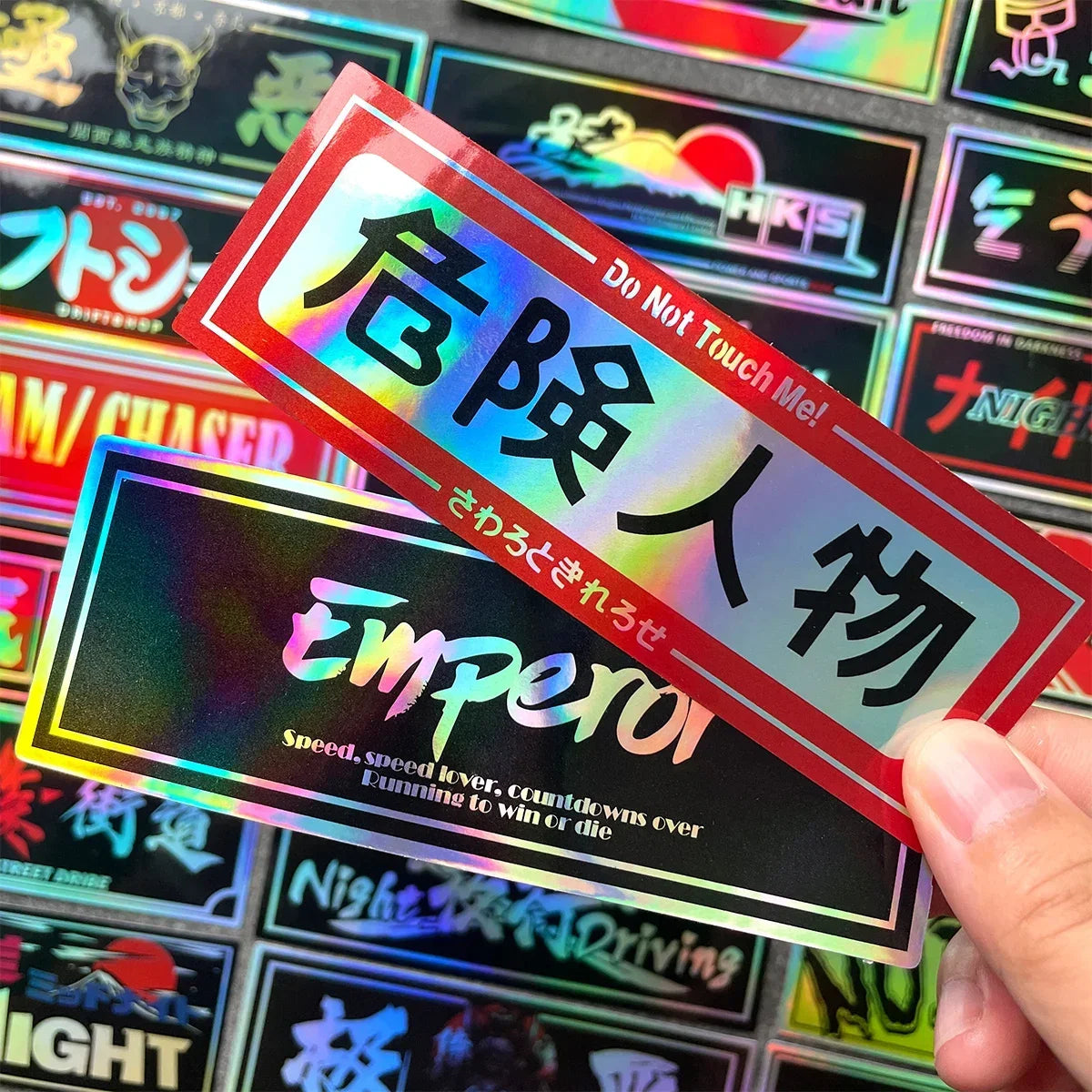 24PCS/Pack 12cm Long JDM Samurai Stickers Laser Rainbow Car Window Windshield Motorcycle Body Moto Helmet Accessories Decals