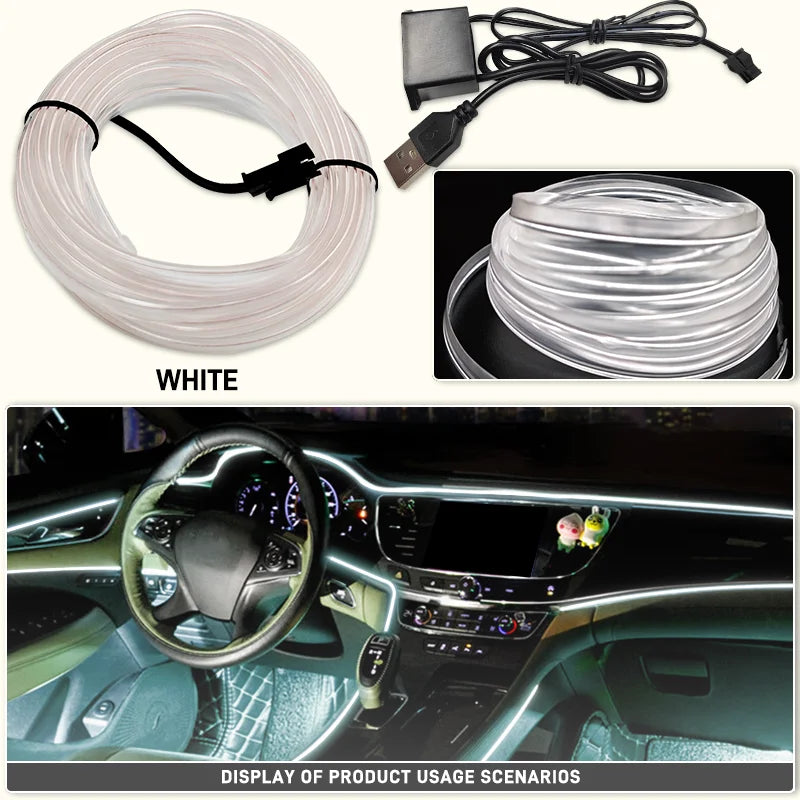 1/2/3/4/5M Car Led lampe décorative câblage bande néon flexible USB Interior lighting of the vehicle，Diode d'ambiance de fête