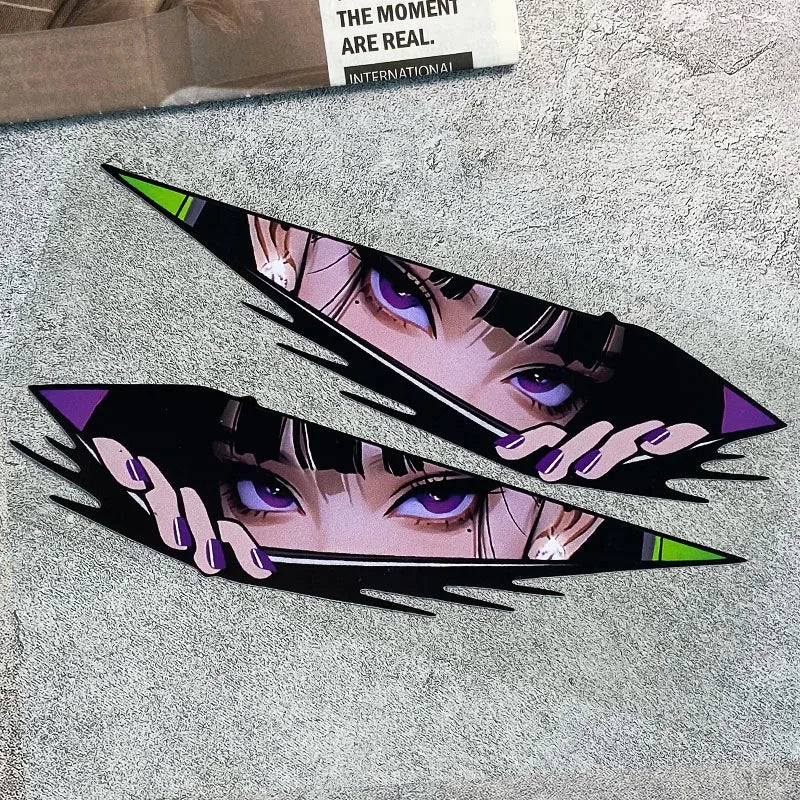 1pair Anime Eyes JDM Motorcycle Stickers Waterproof Motorbike Front Fairing Side Panels Fuel Tank Electric Scooter Vinyl Decals