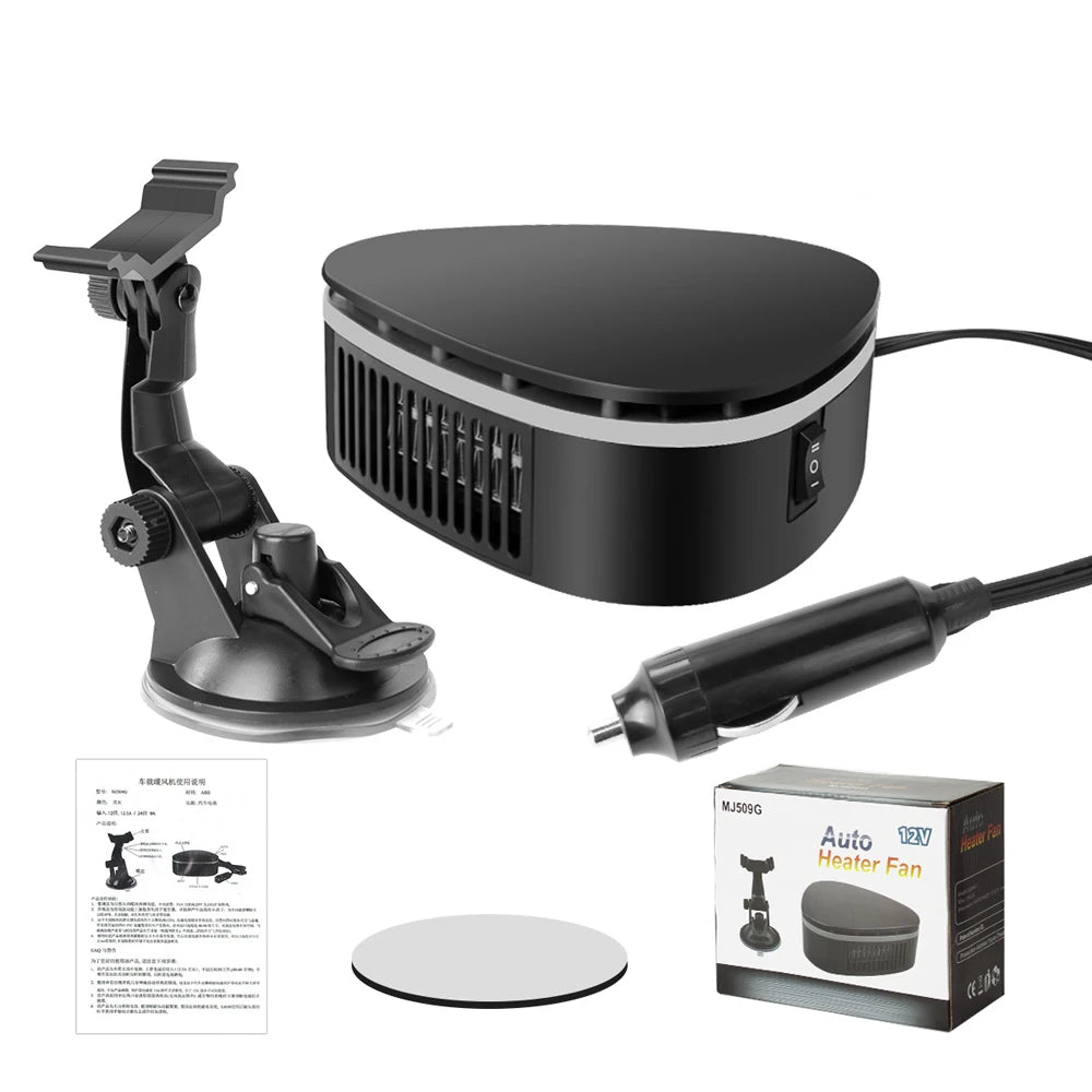 Car Heater 12V Windshield Defrosting Defogging Fan Winter Heating Cooling Fan 360° Adjustable Heating Fan With Suction Cup