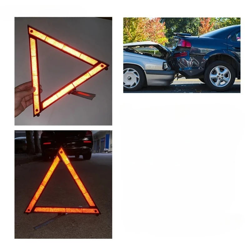 Car Triangle Reflective Tripod Emergency Breakdown Warning Reflective Sticker Safety Hazard Foldable Stop Sign Car Accessories