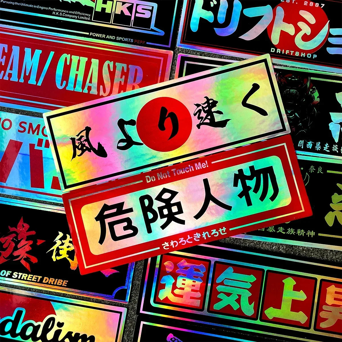 24PCS/Pack 12cm Long JDM Samurai Stickers Laser Rainbow Car Window Windshield Motorcycle Body Moto Helmet Accessories Decals