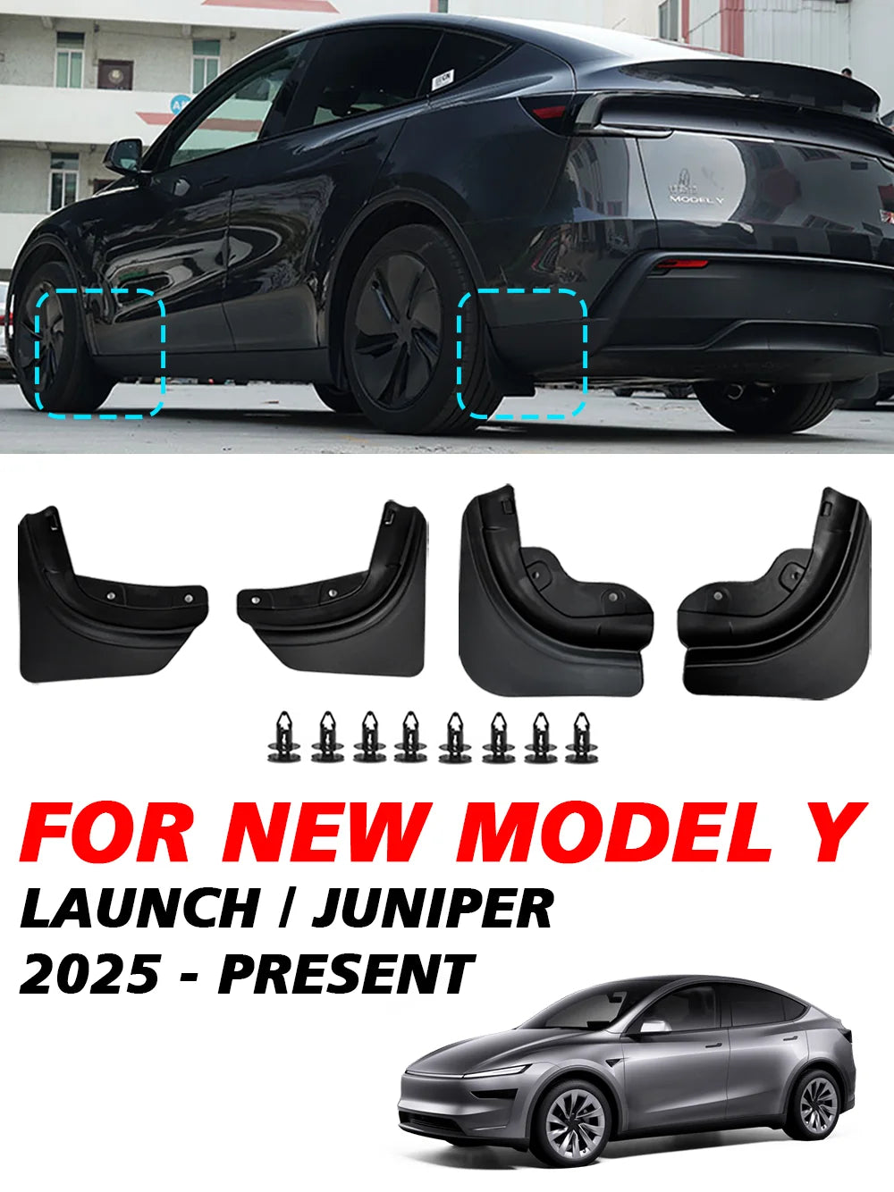 Mud Flaps For Tesla New Model Y 2025 Launch Juniper  No Drilling/Tape Splash Guards Fenders Mudguards Mudflaps
