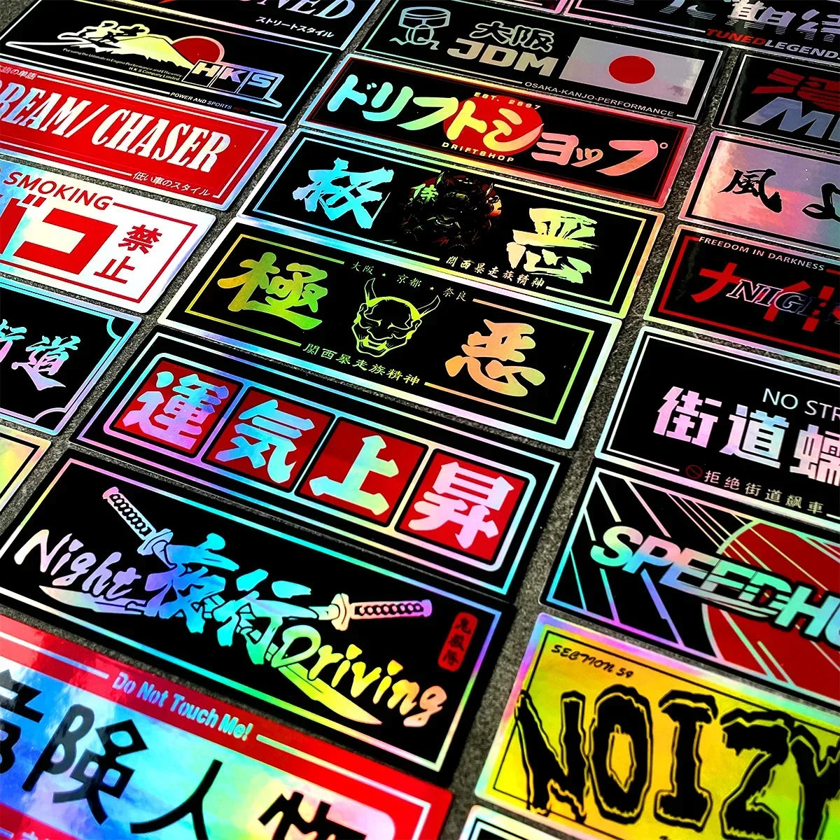 24PCS/Pack 12cm Long JDM Samurai Stickers Laser Rainbow Car Window Windshield Motorcycle Body Moto Helmet Accessories Decals