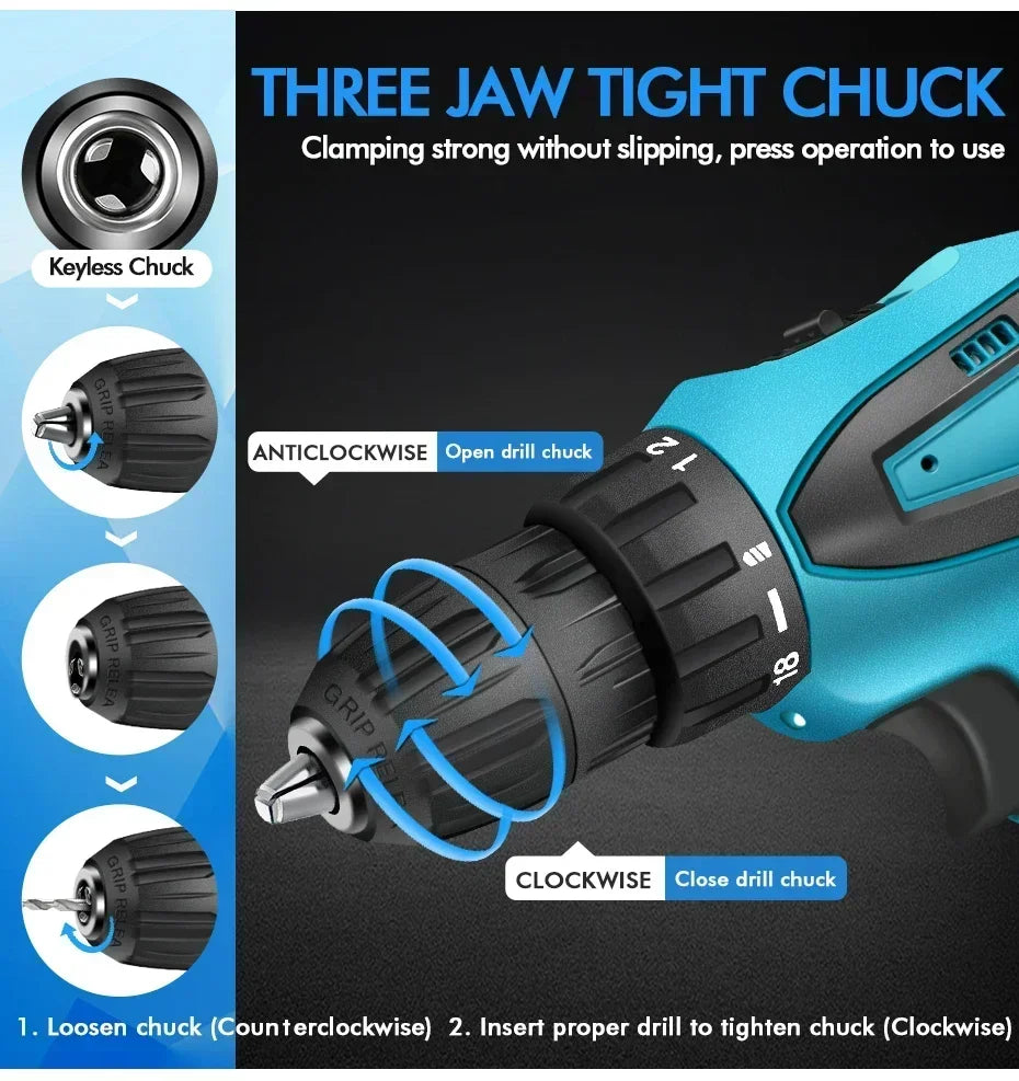 12V Electric Impact Drill with 32N Torque Wireless Cordless Power Tool Portable Multi-Function Screwdriver for Automotive