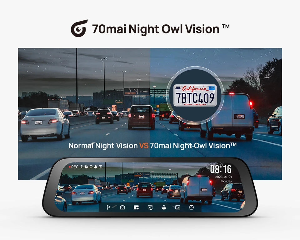 70mai Rearview Dash Cam S500 9.35'' Touch Screen 70mai S500 Car DVR 3K Super Capacitor Dual-Channel HDR Voice Control 24H Park