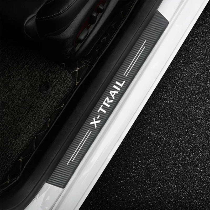 Carbon Fiber Car Door Sill Threshold Anti Protective Stickers Decals For Nissan X-Trail Rear Trunk Bumper Anti Scratch Strips